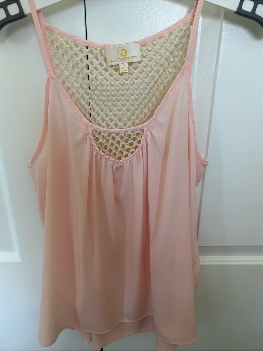 Collective Concepts Blush Pink/Peach Crochet Back Tank Top
